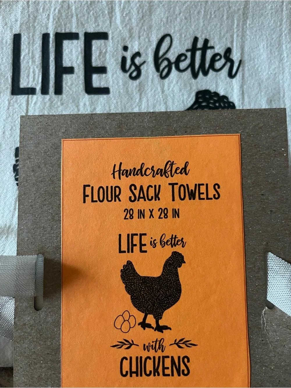 Life Is Better with Chickens Cotton Tea Towels - White.  Set of 2.